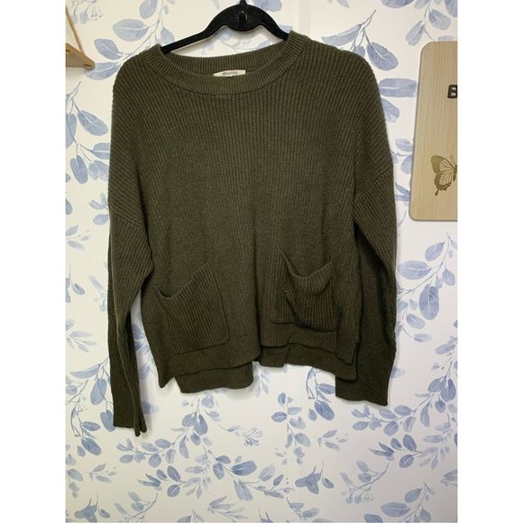 Madewell Sweaters - Madewell Olive Green Scoop Neck Sweater Size XL